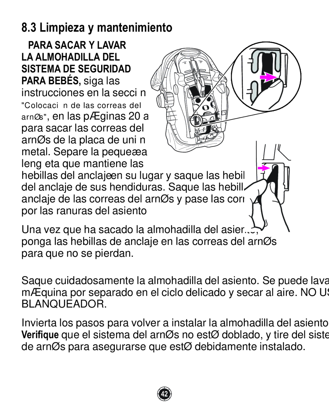 Graco 1762856 owner manual Limpieza y mantenimiento, Para Sacar Y Lavar 