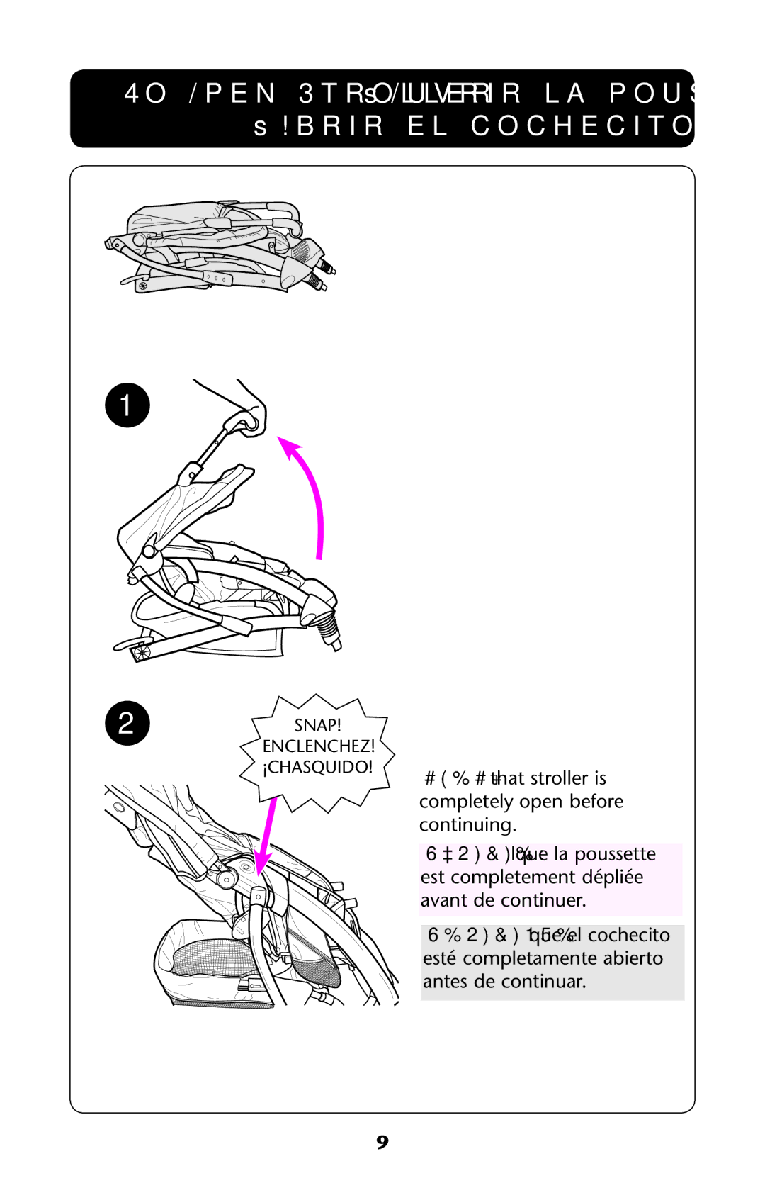 Graco 1762856 owner manual To Open Stroller Ouvrir la poussette Abrir el cochecito 