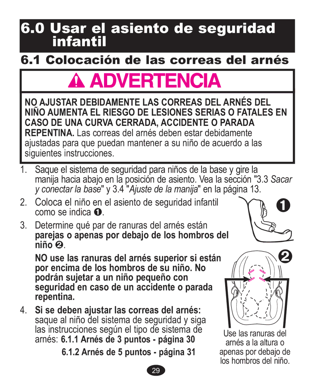 Graco 1763001 manual Infantil, Colocación de las correas del arnés 