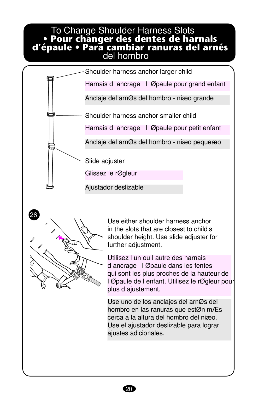 Graco 1763001 manual To Change Shoulder Harness Slots 