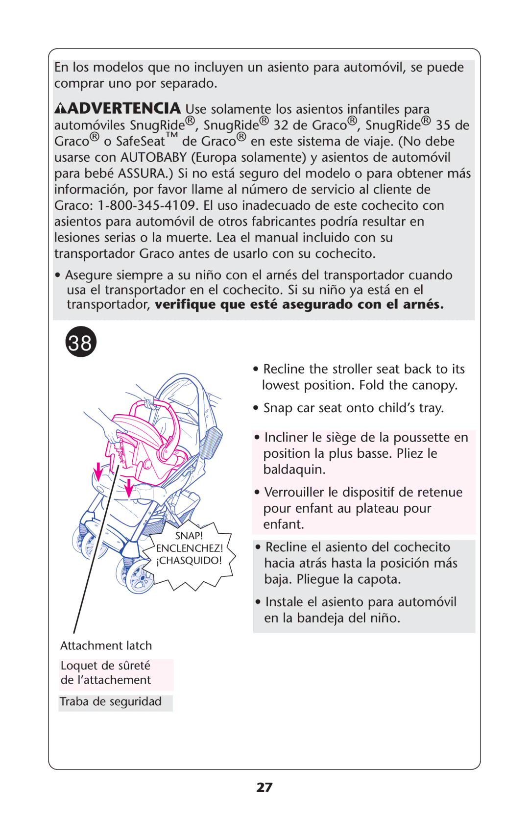 Graco 1762155, 1773134, 1770580, 1760973 owner manual SsNSTALETEL Asientoepara Automøvilm en la bandeja del niño 