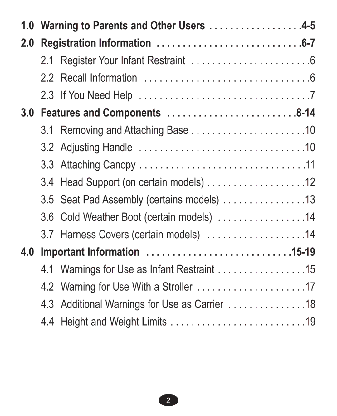 Graco 1760973, 1773134, 1770580, 1762155 owner manual Features and Components, Important Information 