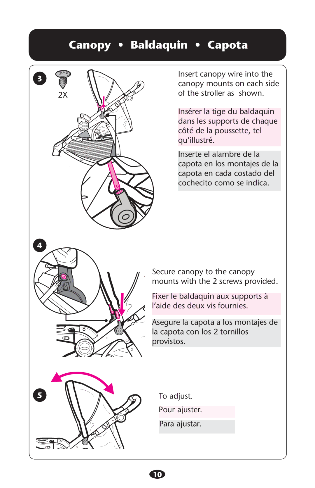 Graco 1774832, 1776435 owner manual Canopy Baldaquin Capota 