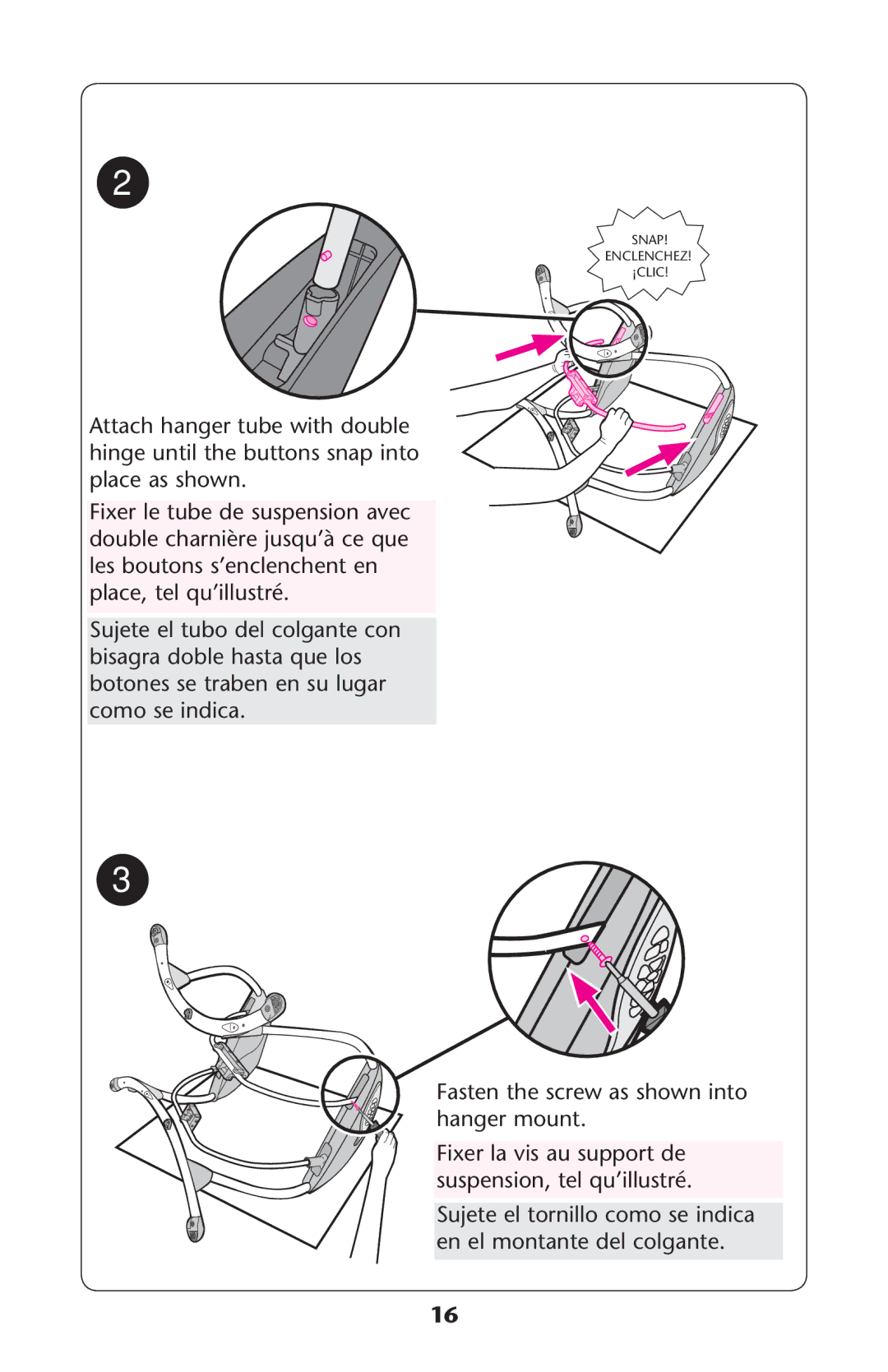 Graco 1857155 owner manual Fixer la vis au support de, SuspensionNtelequIllustrï 