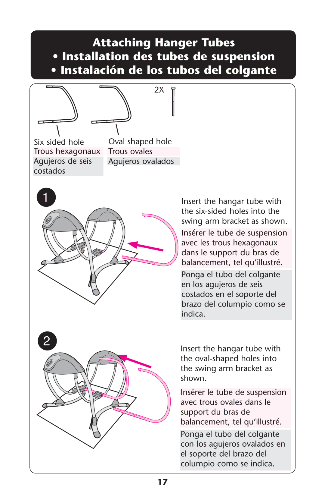 Graco 1857155 owner manual Attaching Hanger Tubes, 4ROUS Ovales, Brazoadelecolumpio Como SE indica 