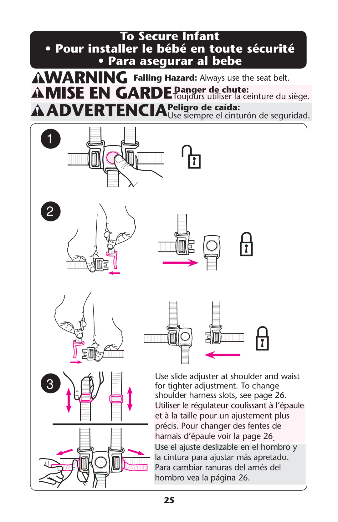 Graco 1857155 To Secure Infant, Ss0ARA Asegurar AL Bebe, Mise EN Garde Danger de chute, ADVERTENCIAPeligro de caída 