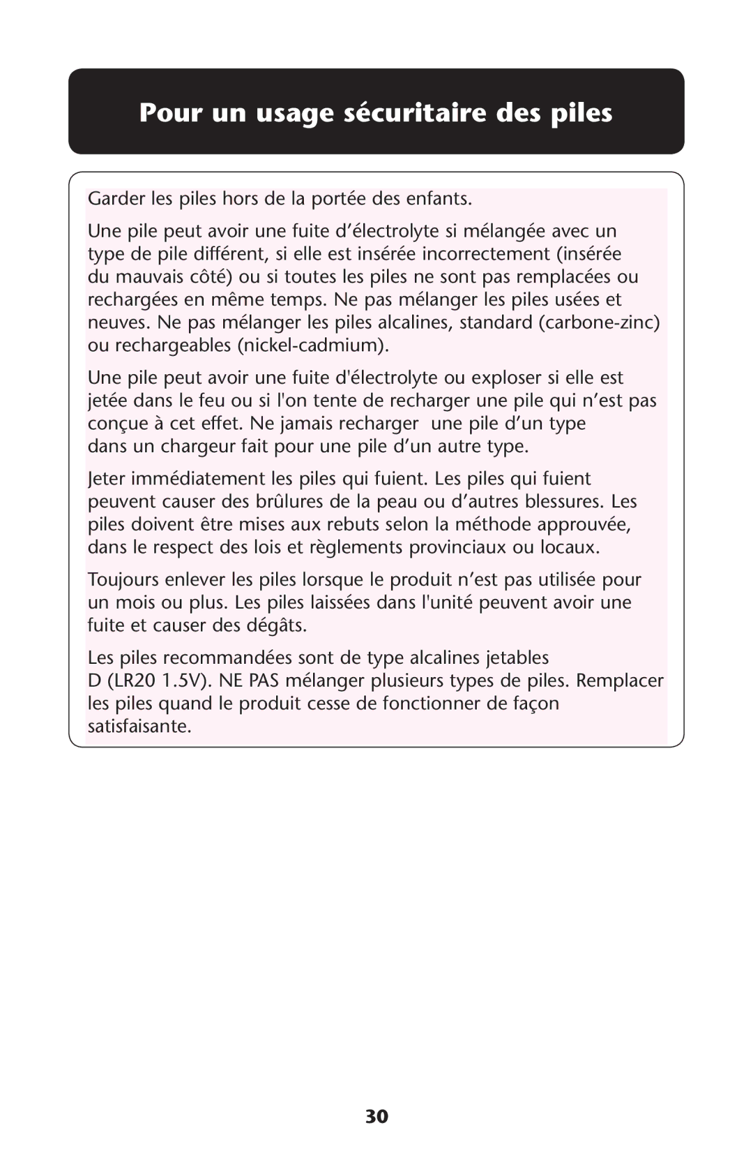 Graco 1857155 owner manual Pour un usage sécuritaire des piles, Arder Lesepileslhors DE LA Portïe DESEENFANTS 