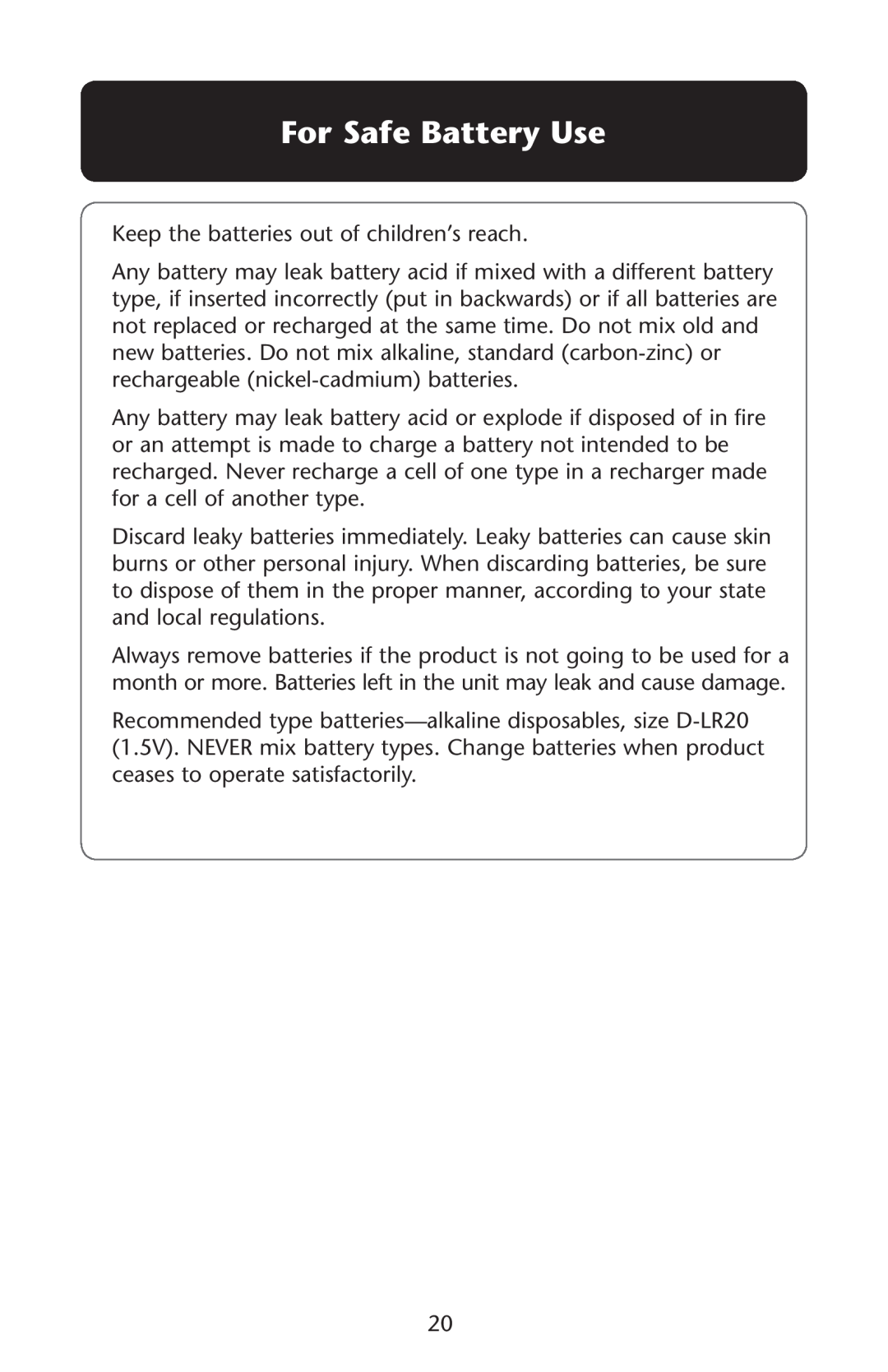 Graco 1C06WYN owner manual For Safe Battery Use 