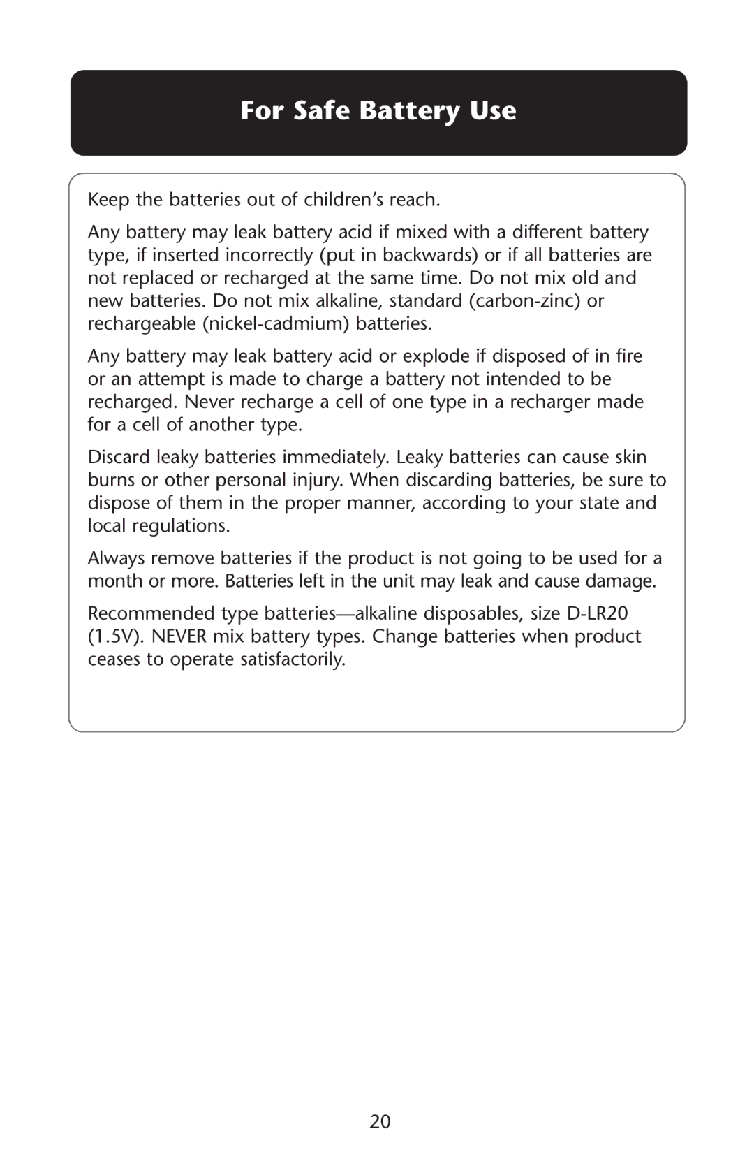 Graco 1D02JON owner manual For Safe Battery Use 