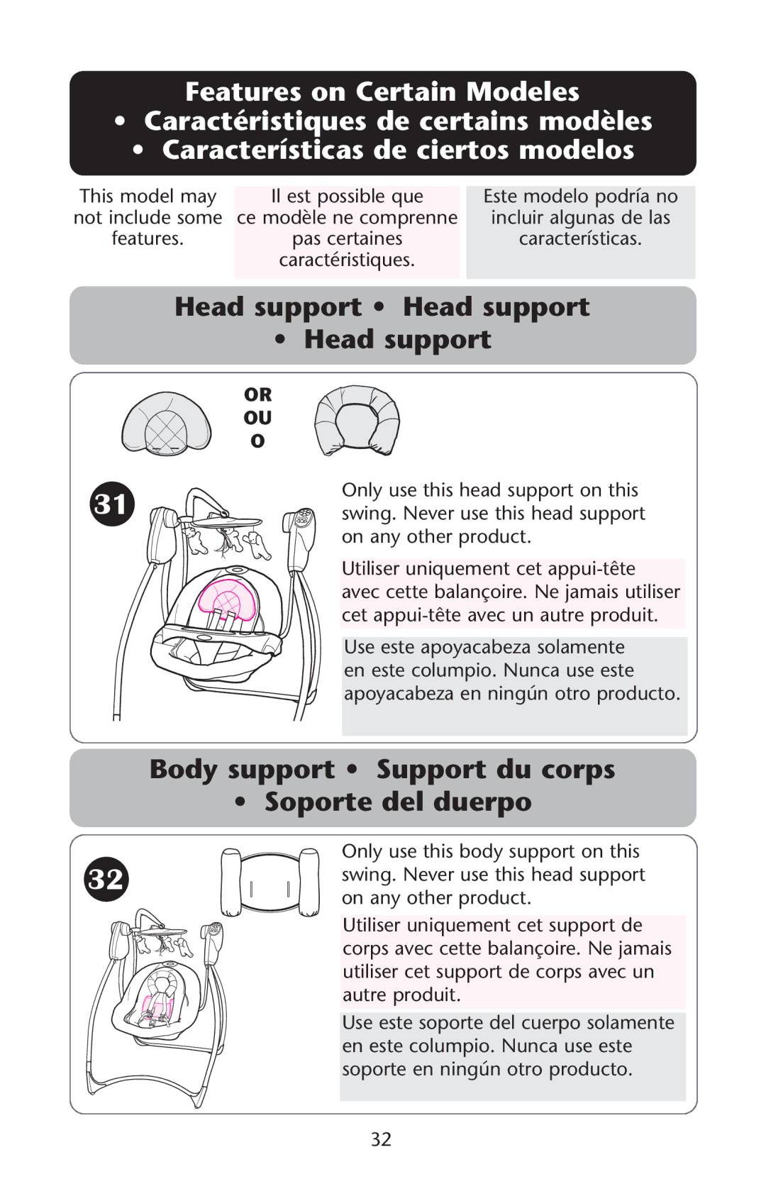 Graco 1D02JON owner manual Head support Head support 