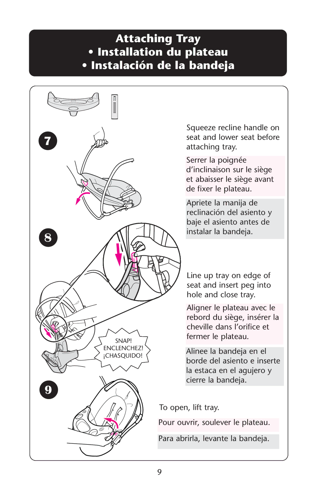 Graco 1D02JON owner manual Snap Enclenchez ¡CHASQUIDO 