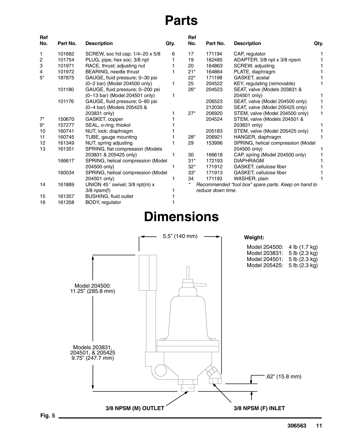 Graco 203831, 204500, 204501 important safety instructions Dimensions, Description Qty 