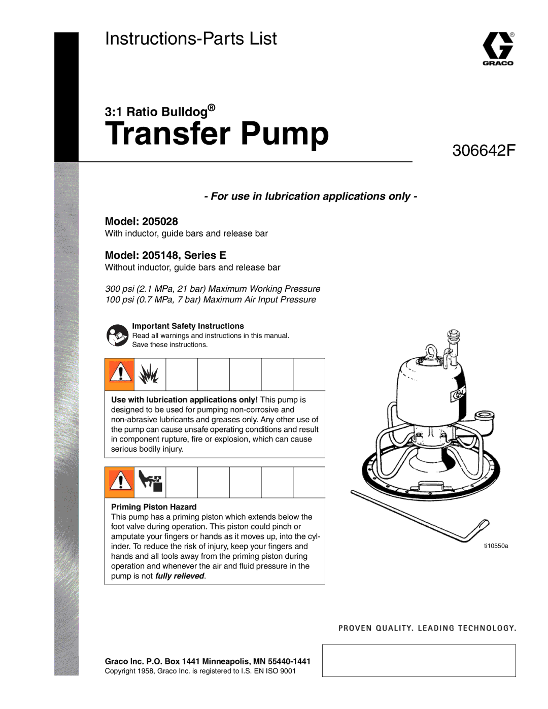 Graco important safety instructions Model 205148, Series E 