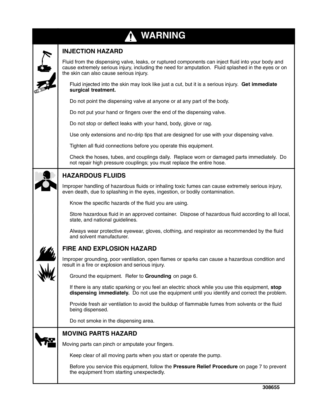 Graco 205626 important safety instructions Injection Hazard, 308655 