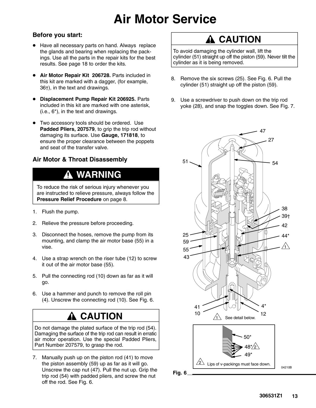 Graco 206405, 206699, 206700 Air Motor Service, Before you start, Air Motor & Throat Disassembly 