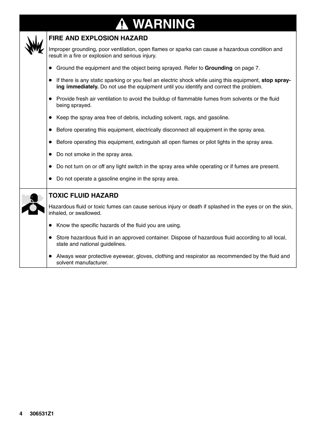 Graco 206405, 206699, 206700 important safety instructions Fire and Explosion Hazard 