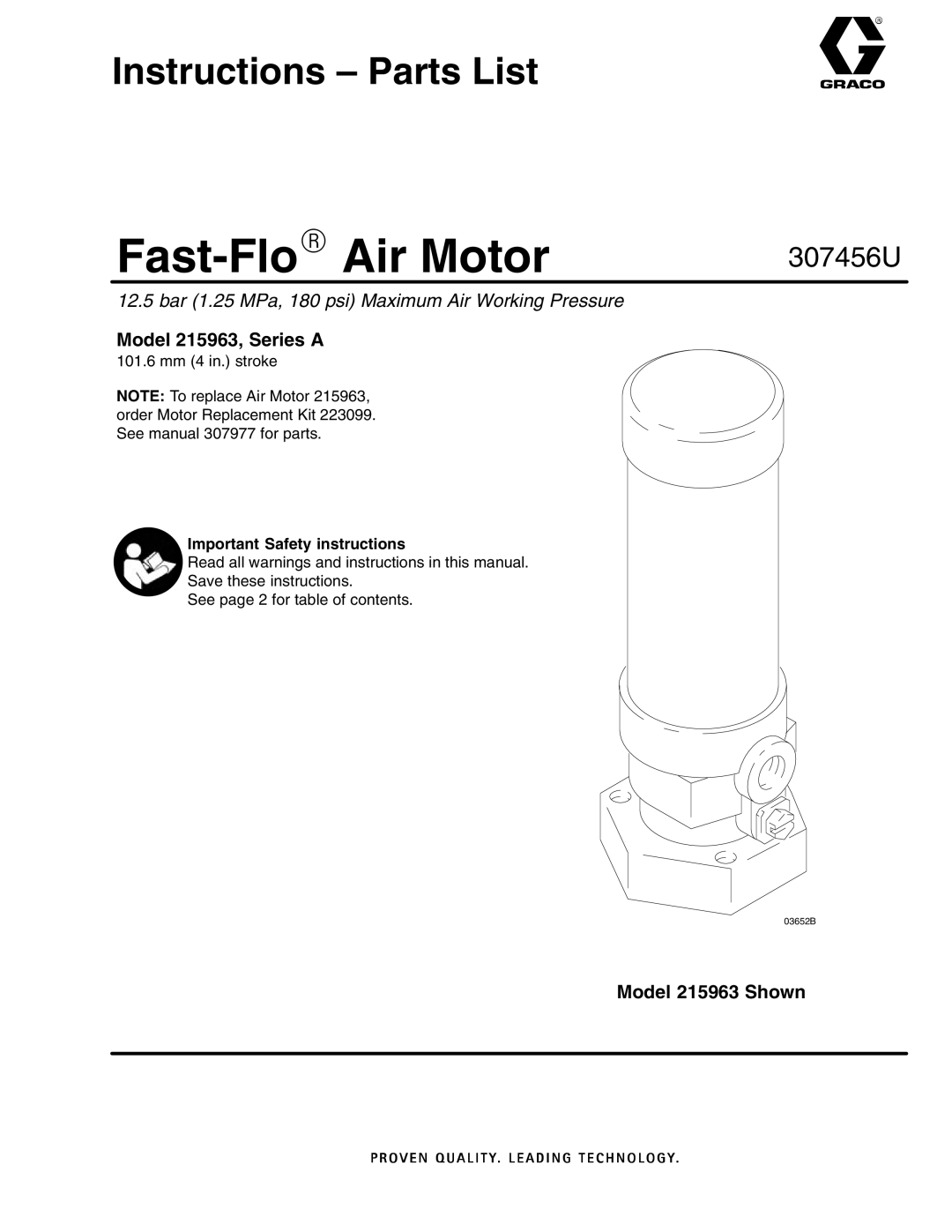 Graco important safety instructions Instructions Parts List, Model 215963, Series a, Model 215963 Shown 