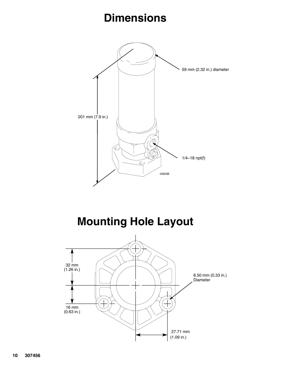 Graco 215963 important safety instructions Dimensions, Mounting Hole Layout 