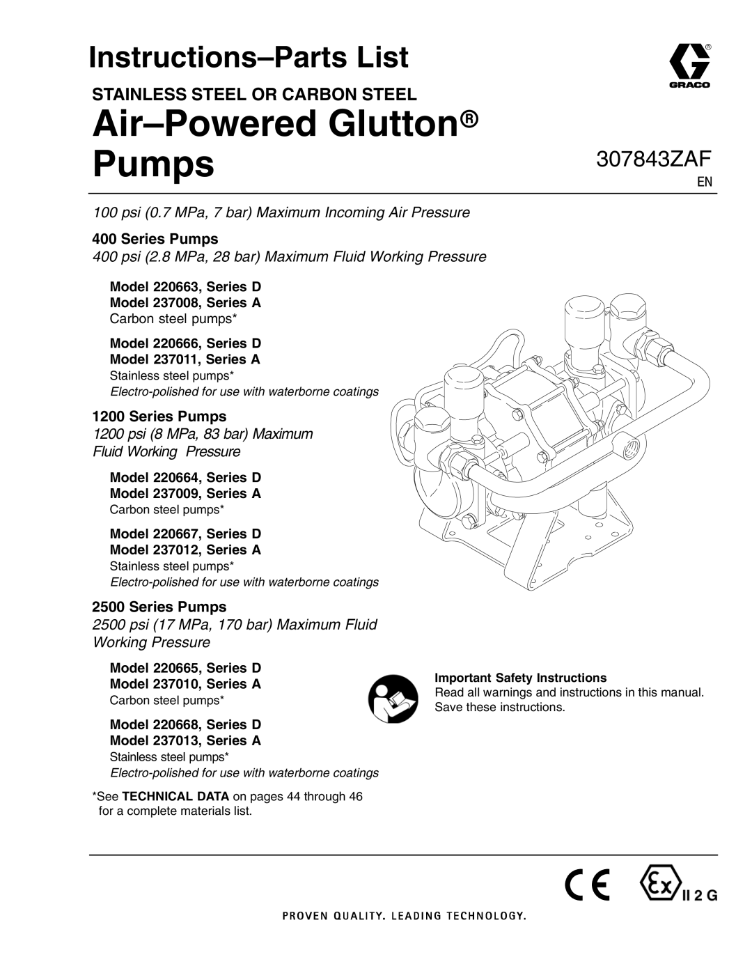 Graco 220666, 220667, 237012, 220663, 237008, 237013 important safety instructions Instructions-Parts List, Series Pumps 