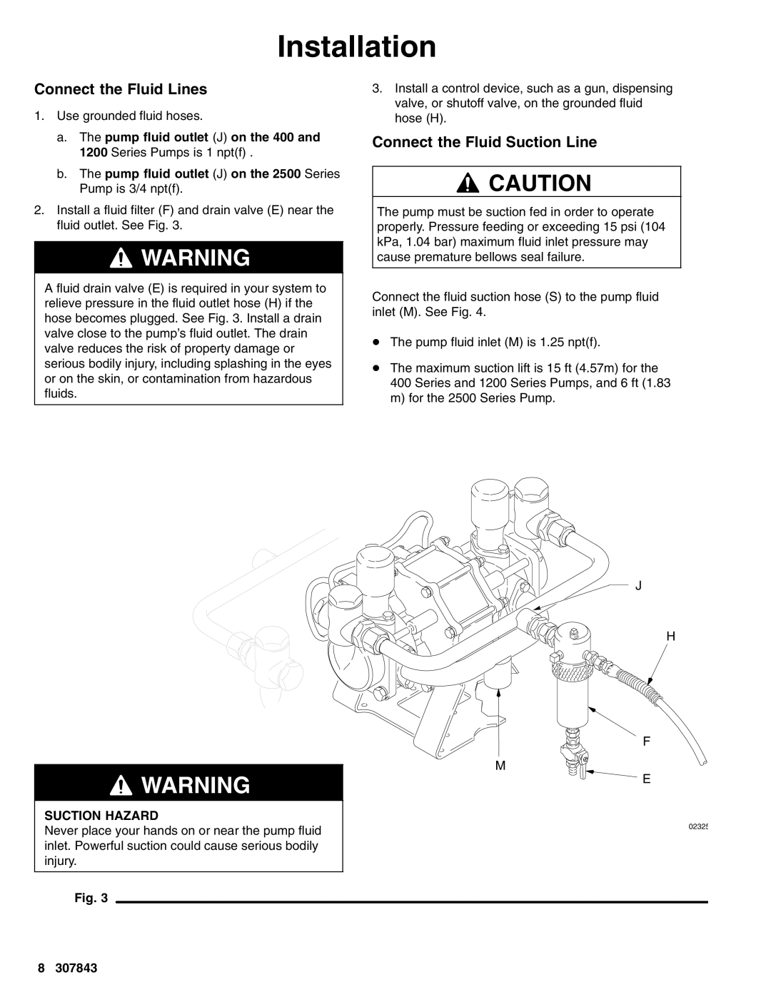 Graco 237009, 220667, 220666, 237012, 220663, 237008, 237013, 237011 Connect the Fluid Lines, Connect the Fluid Suction Line 