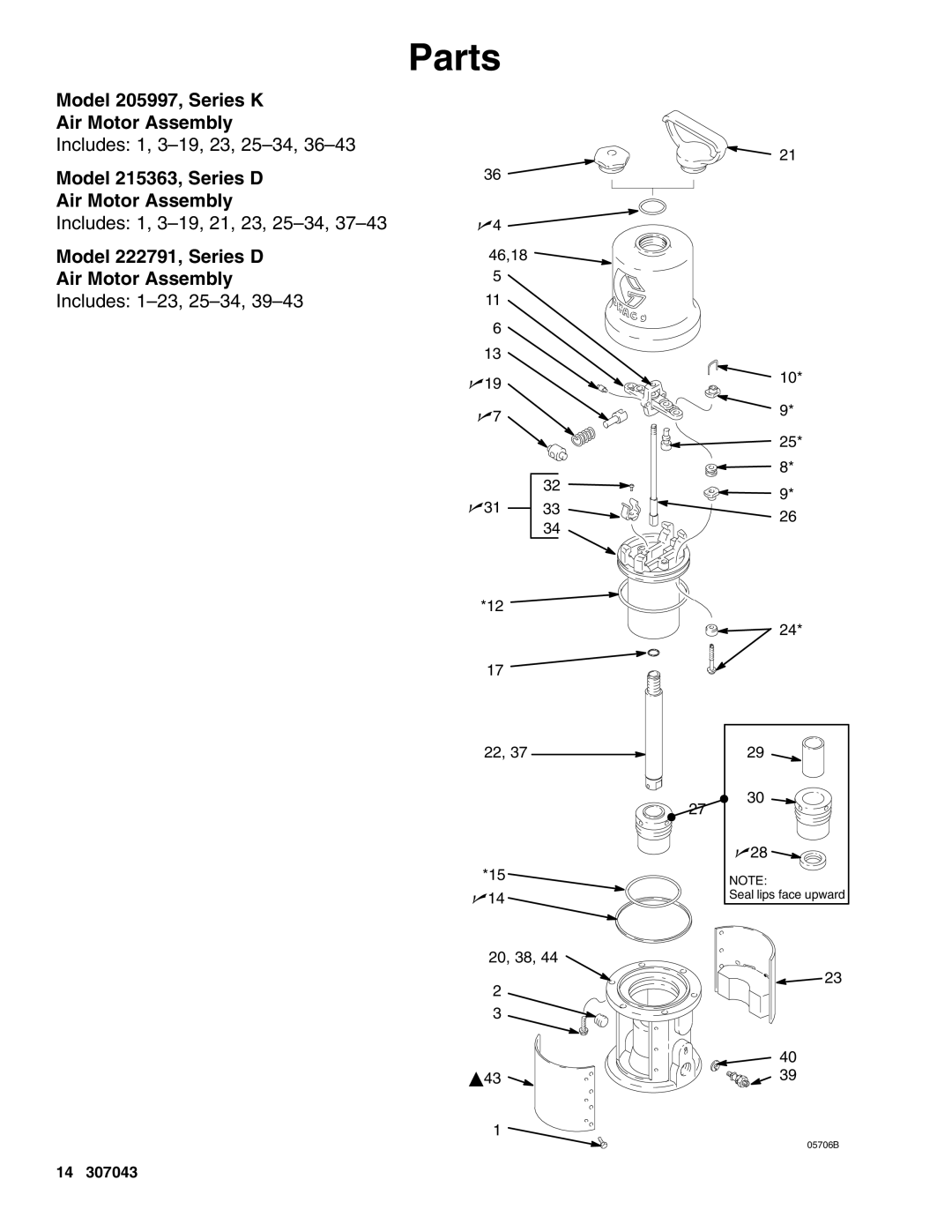 Graco 206955 205997, 222791, 207546 Model 205997, Series K Air Motor Assembly, Model 215363, Series D Air Motor Assembly 