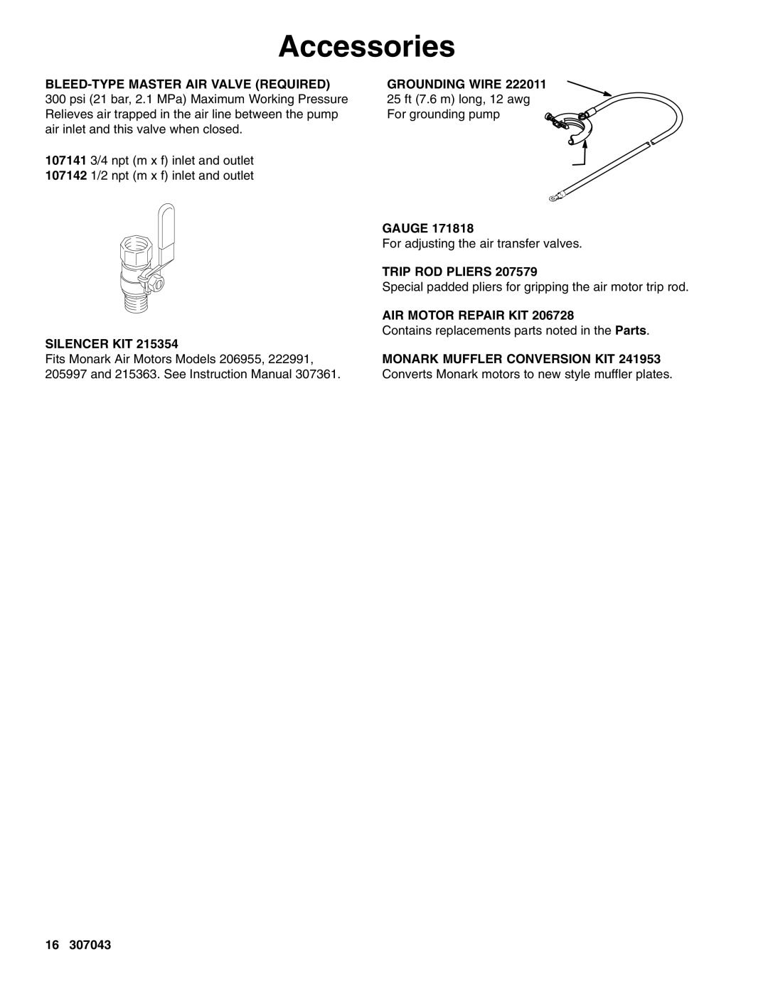 Graco 222791, 207546, 206955 205997, 215363 important safety instructions Accessories, Silencer KIT 