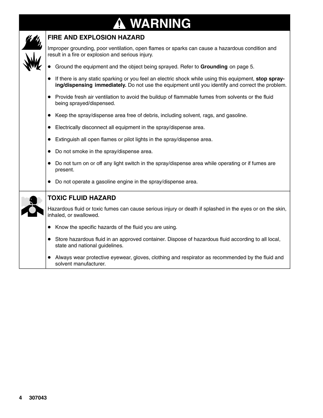 Graco 222791, 207546, 206955 205997, 215363 important safety instructions Fire and Explosion Hazard, Toxic Fluid Hazard 