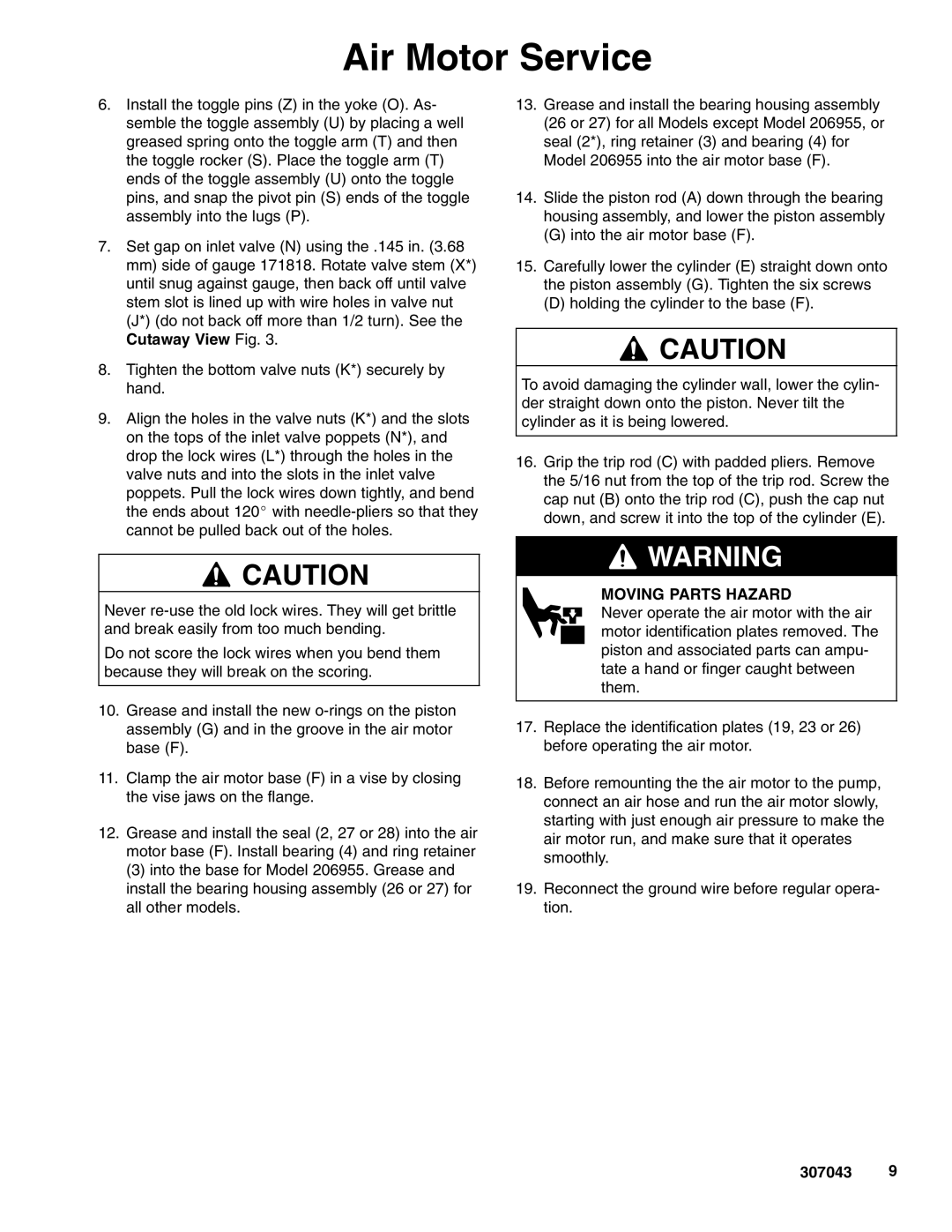 Graco 207546, 222791, 206955 205997, 215363 important safety instructions Air Motor Service 