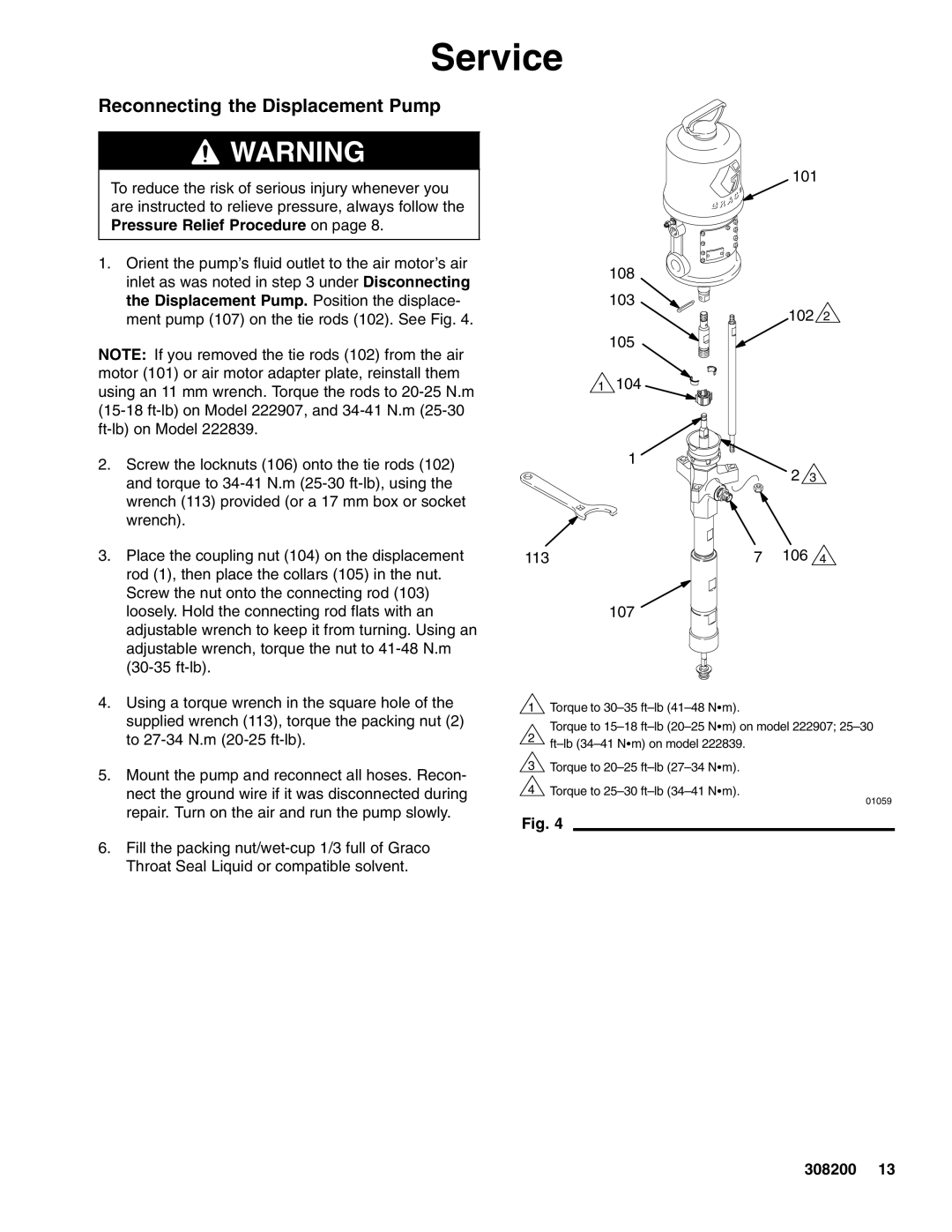 Graco 222839 Series A, 222907 Series A dimensions Reconnecting the Displacement Pump 