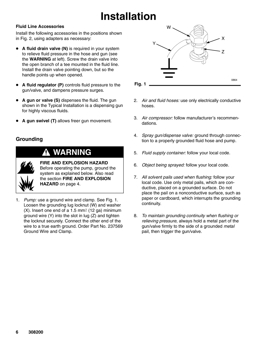 Graco 222907 Series A, 222839 Series A dimensions Grounding, Fluid Line Accessories 