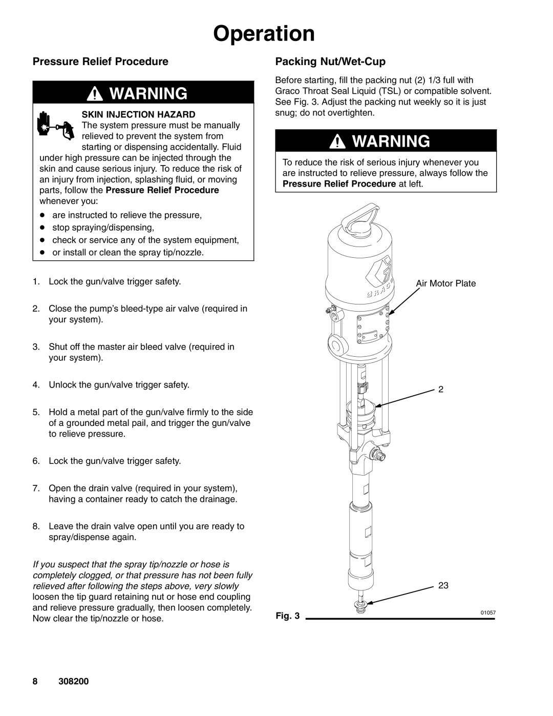 Graco 222907 Series A, 222839 Series A dimensions Operation, Pressure Relief Procedure, Packing Nut/Wet-Cup 