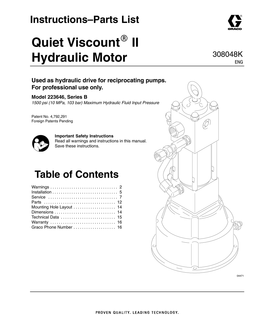 Graco 223646 important safety instructions Instructions-Parts List, Table of Contents 