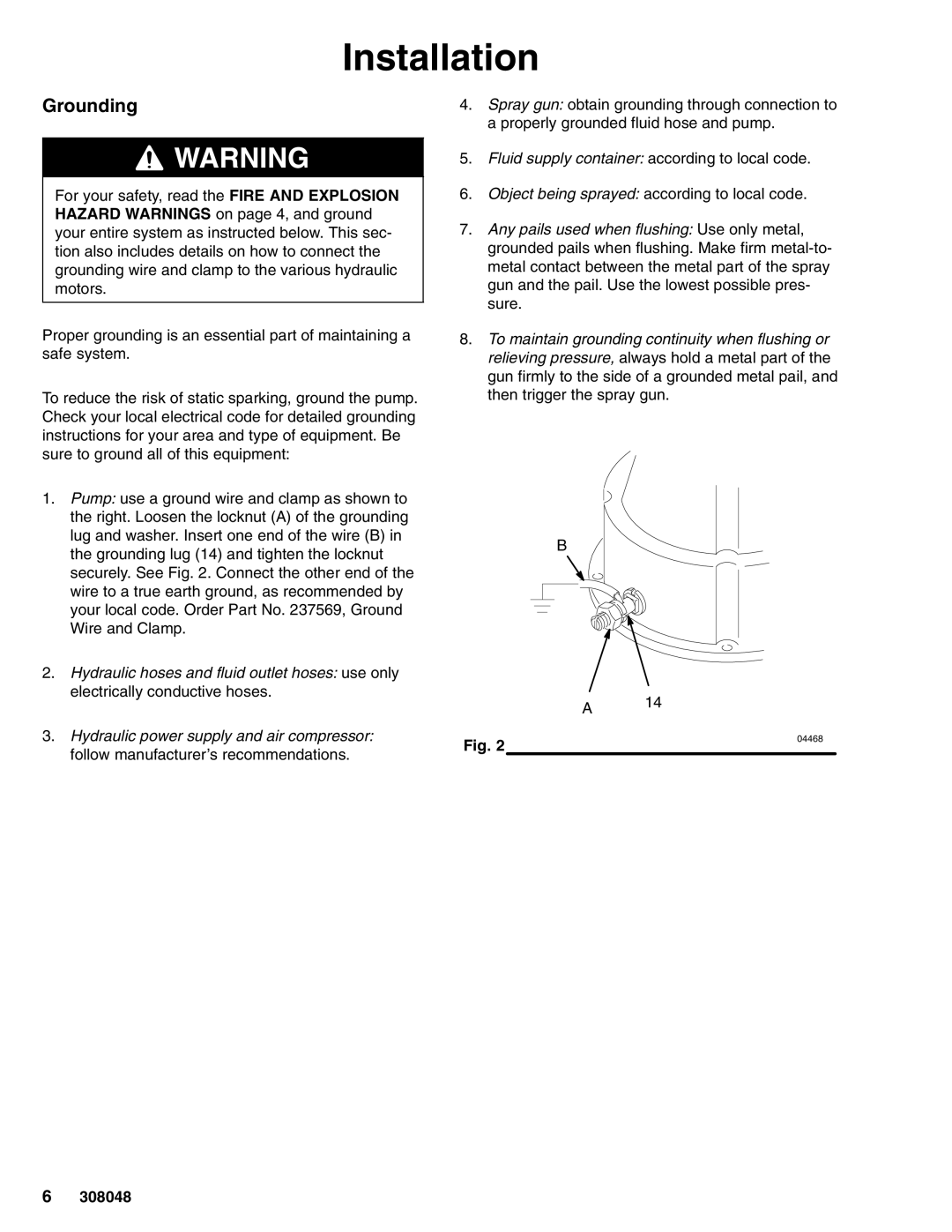 Graco 223646 important safety instructions Grounding, Hydraulic hoses and fluid outlet hoses use only 