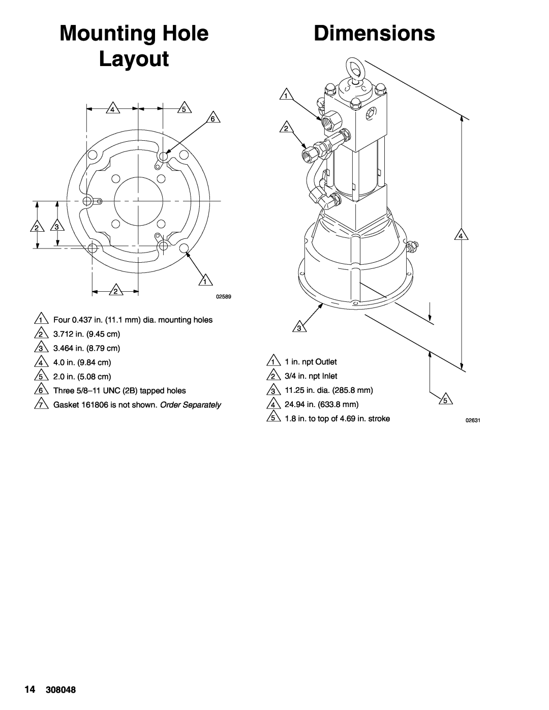 Graco 223646 important safety instructions Mounting Hole, Dimensions, Layout 
