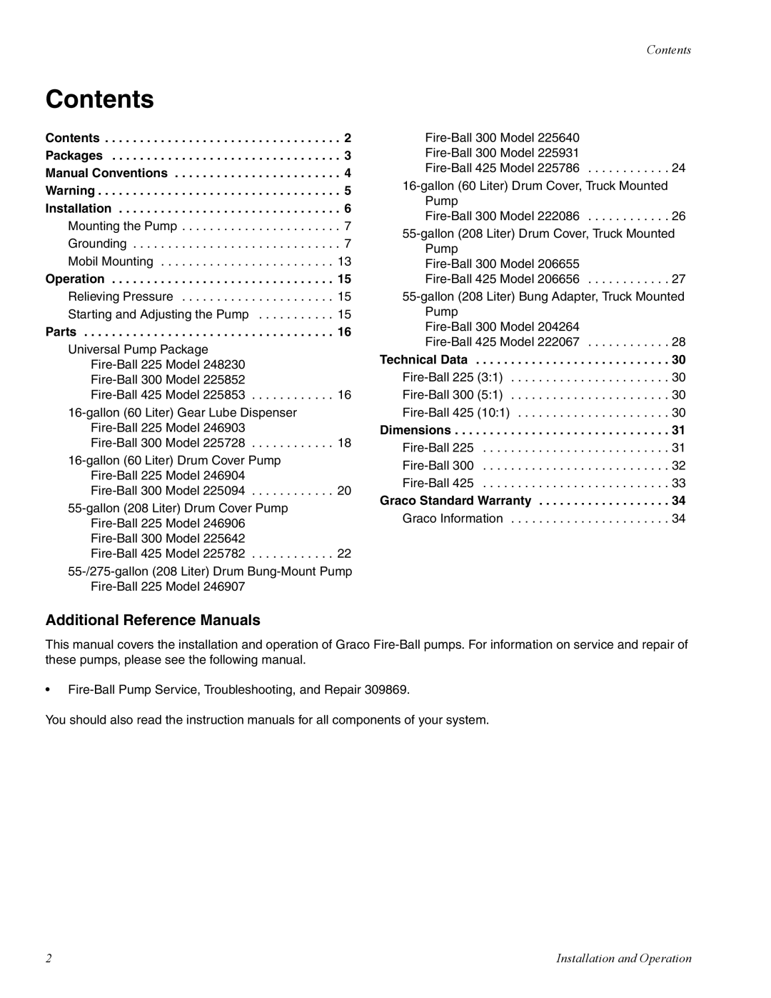 Graco 225 important safety instructions Contents 