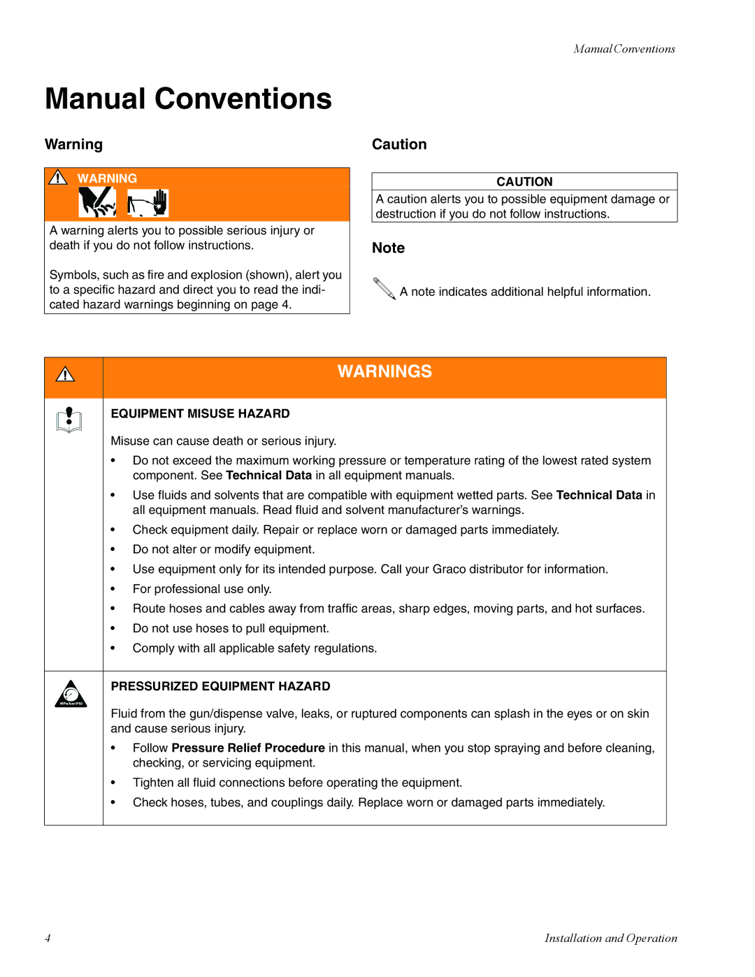 Graco 225 important safety instructions Manual Conventions 