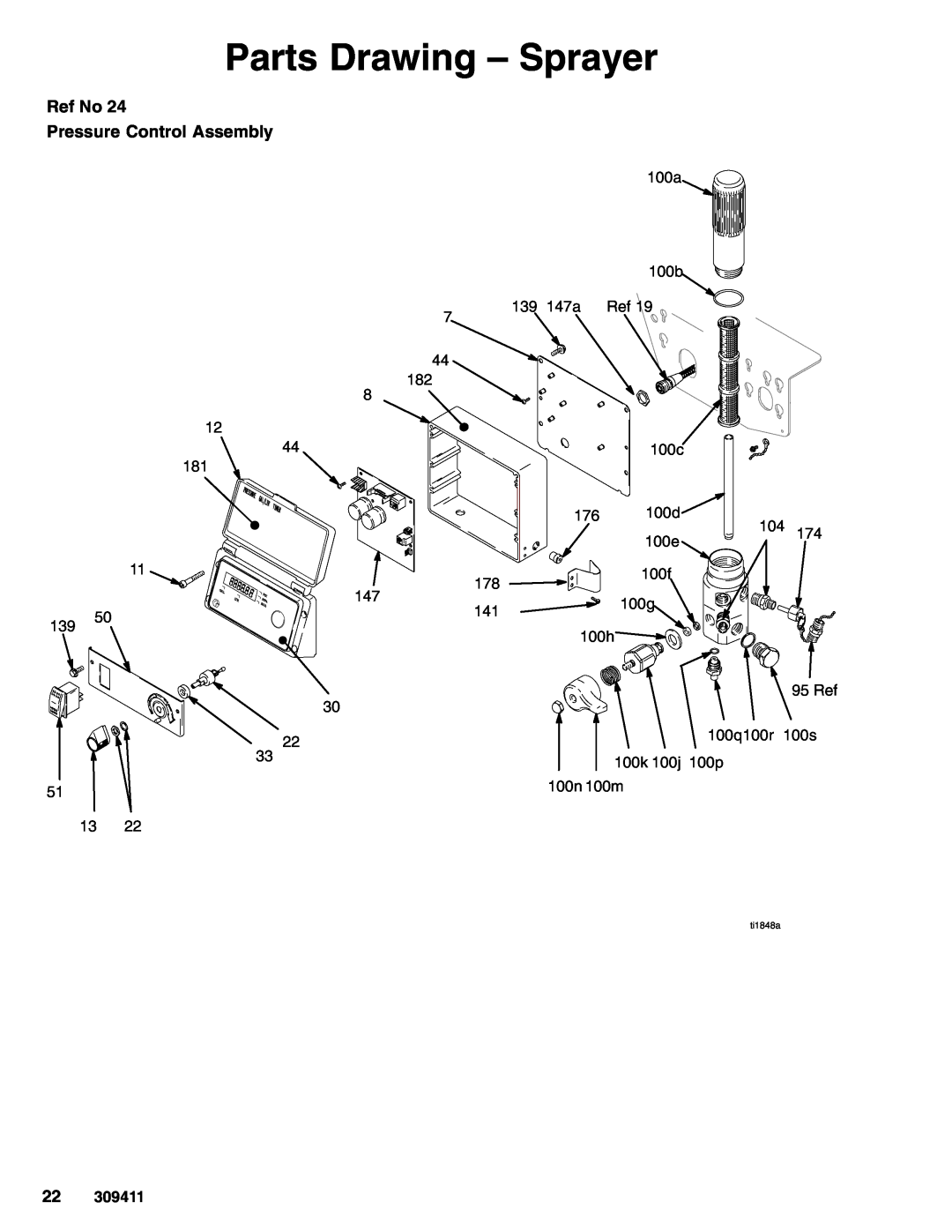 Graco 233712, 233710, 233715, 233711, 233713, 233709, 233714 manual Parts Drawing - Sprayer, Ref No Pressure Control Assembly 