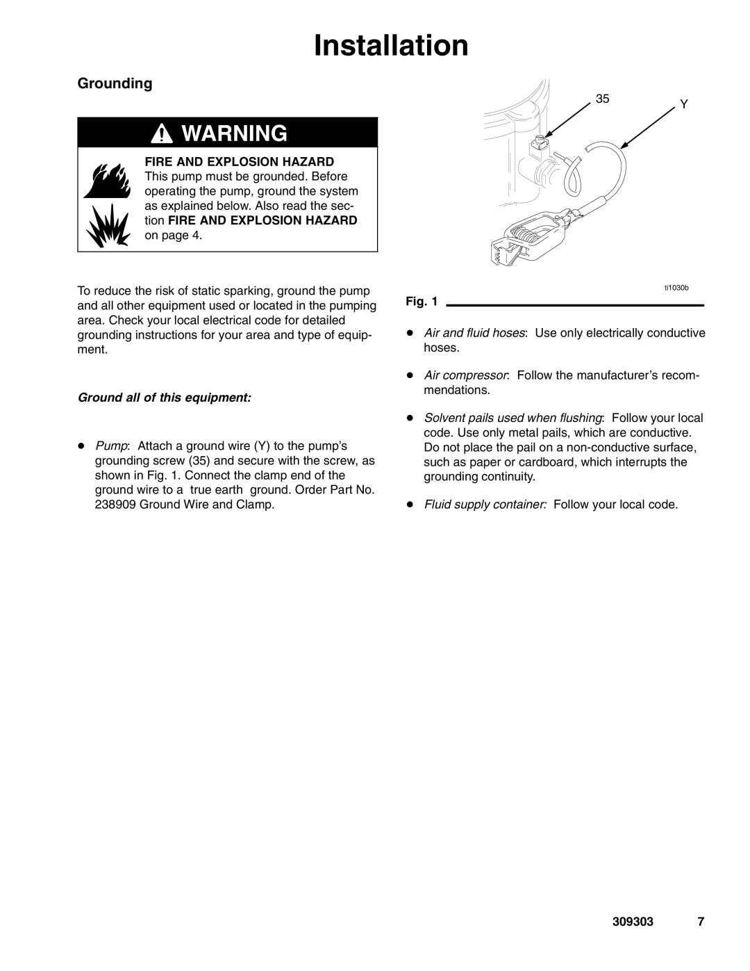 Graco 233777, 233776, 233500, 233501 important safety instructions Grounding, Ground all of this equipment 