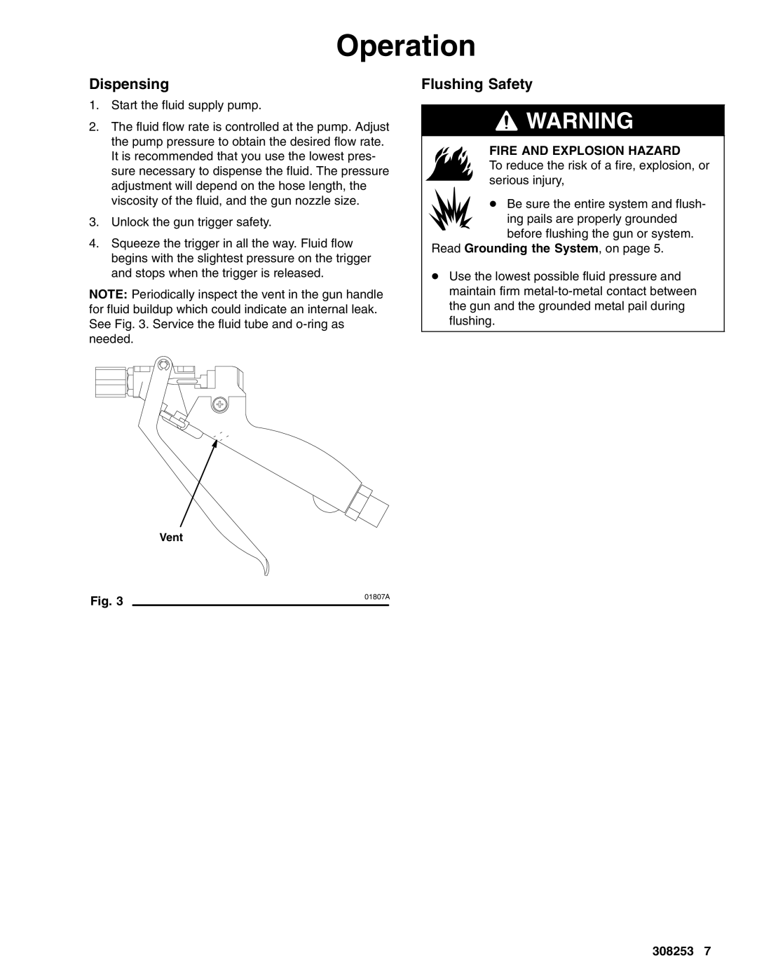 Graco 243775, 237607, 237649, 235627, 235628 warranty Dispensing, Flushing Safety, Read Grounding the System, on 