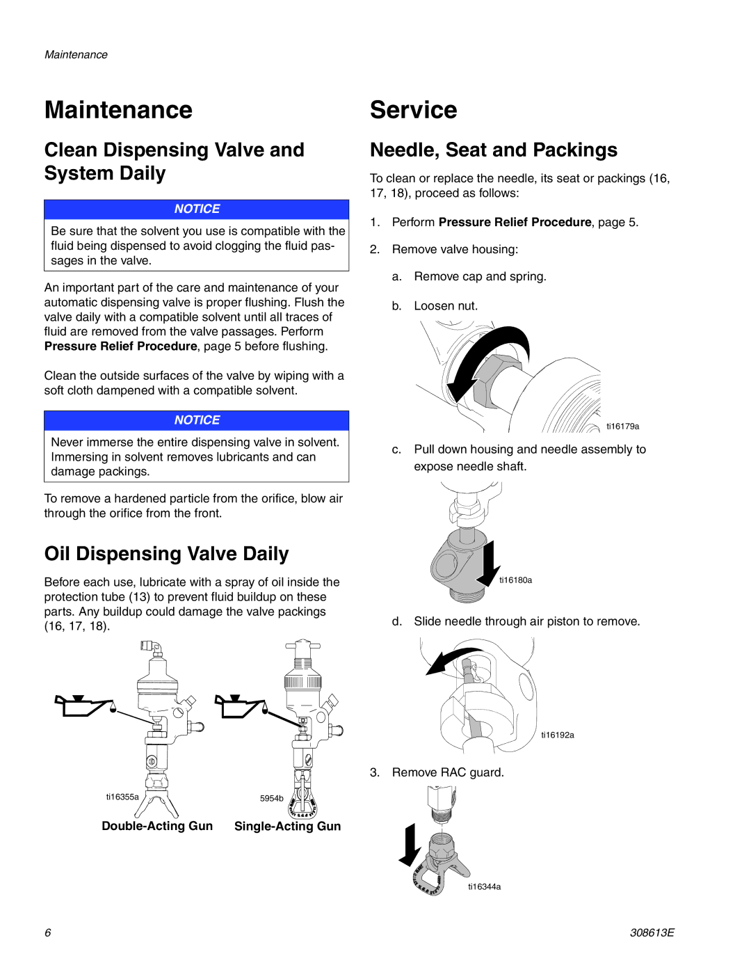 Graco 238377, 24G980 Maintenance, Service, Clean Dispensing Valve and System Daily, Oil Dispensing Valve Daily 