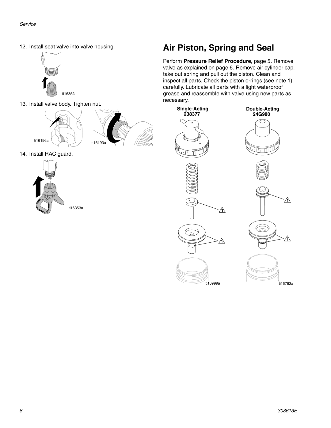 Graco 238377, 24G980 important safety instructions Air Piston, Spring and Seal 