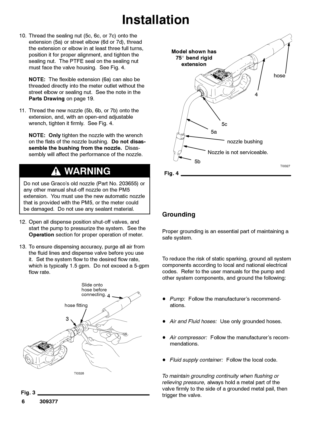 Graco 238512, 238515, 238511 important safety instructions Grounding, Model shown has Bend rigid Extension 