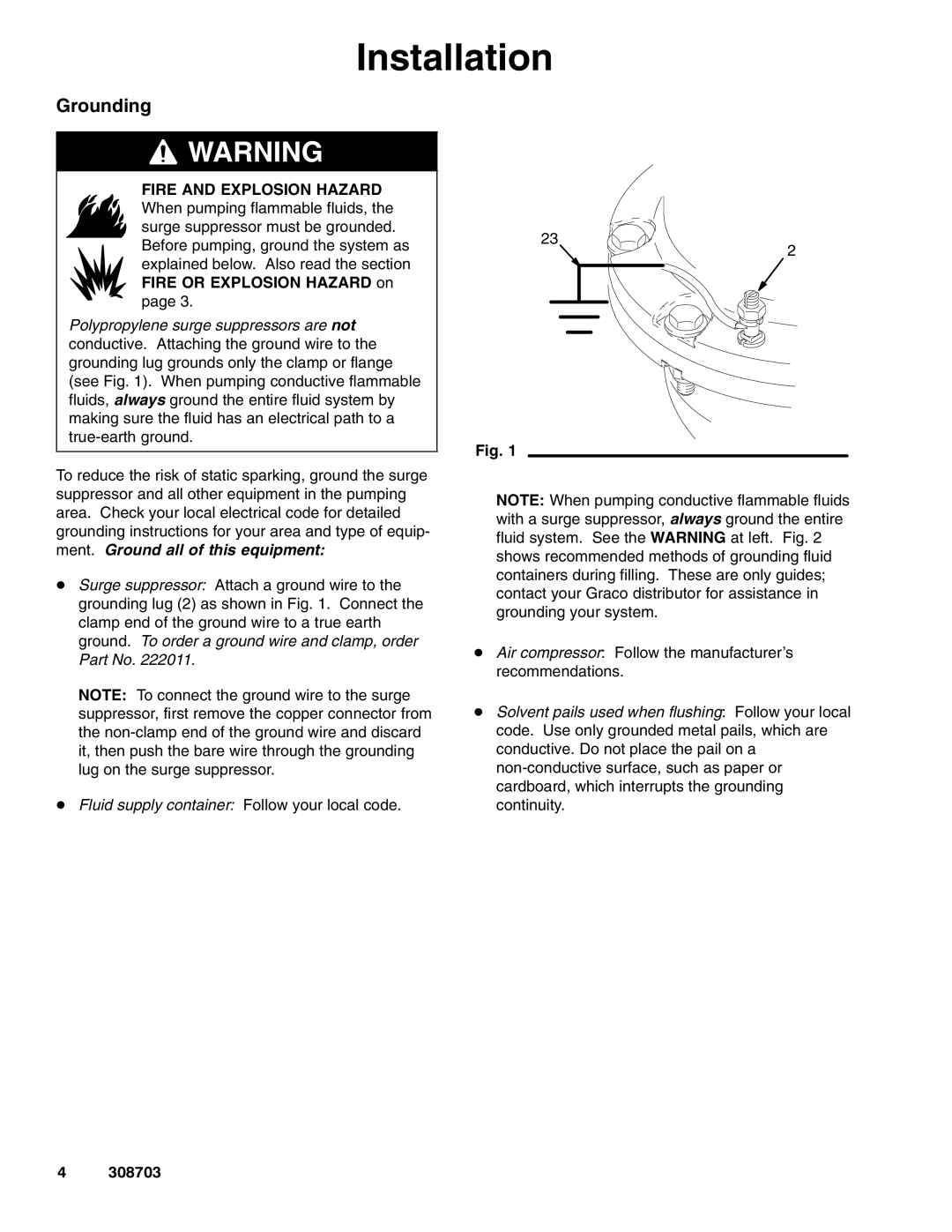 Graco 239091, 239126, 239096, 239088, 239095 important safety instructions Installation, Grounding 