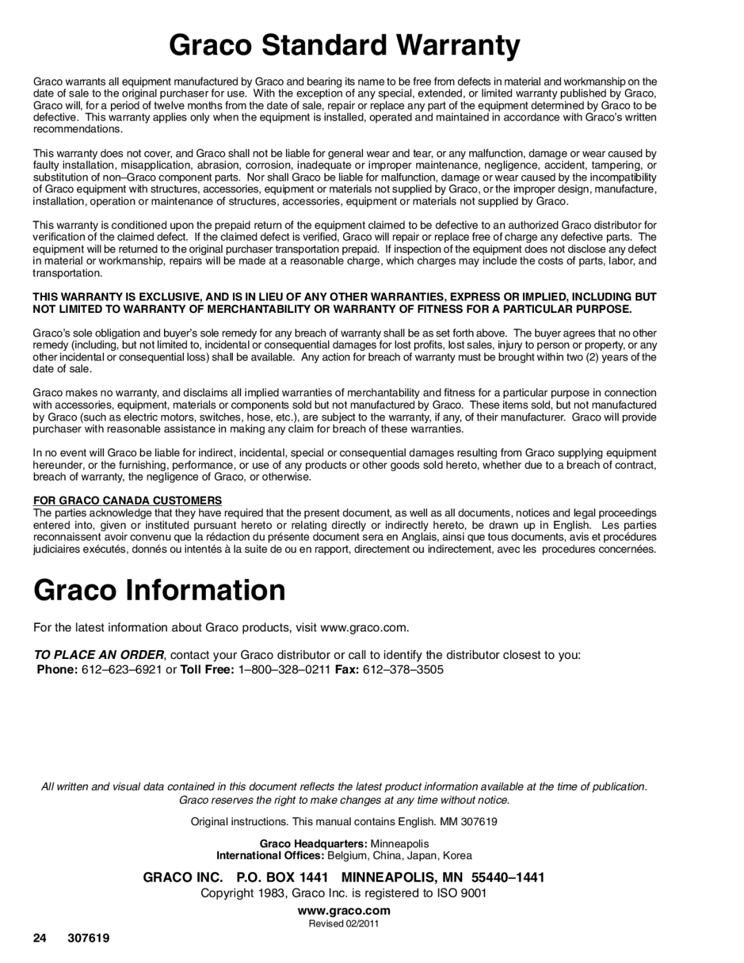 Graco 239140, 223596 important safety instructions Graco Standard Warranty, Graco Information 