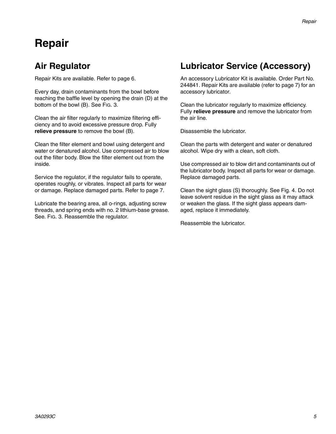 Graco 2.40E+14, 2.40E+26 important safety instructions Repair, Air Regulator, Lubricator Service Accessory 