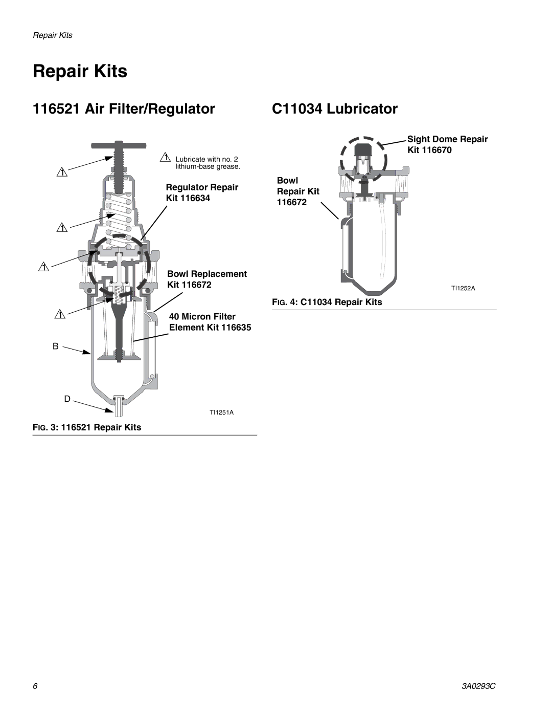 Graco 2.40E+26, 2.40E+14 Repair Kits, Air Filter/Regulator C11034 Lubricator, Sight Dome Repair Kit Bowl Repair Kit 