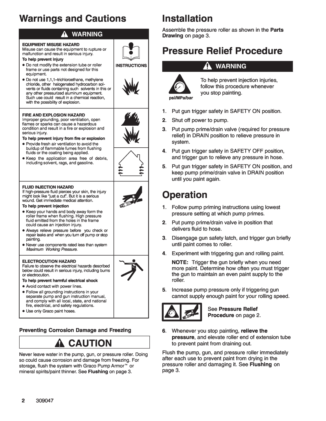 Graco 243066 Series A operating instructions Warnings and Cautions, Installation, Pressure Relief Procedure, Operation 
