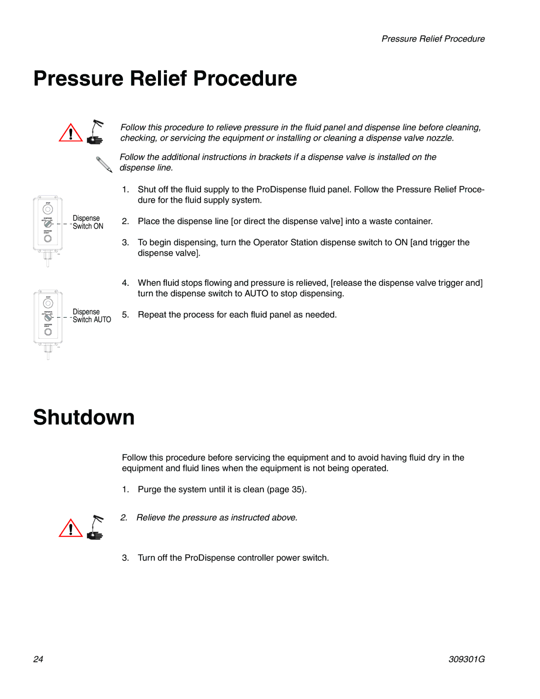 Graco 244561 important safety instructions Pressure Relief Procedure, Shutdown 