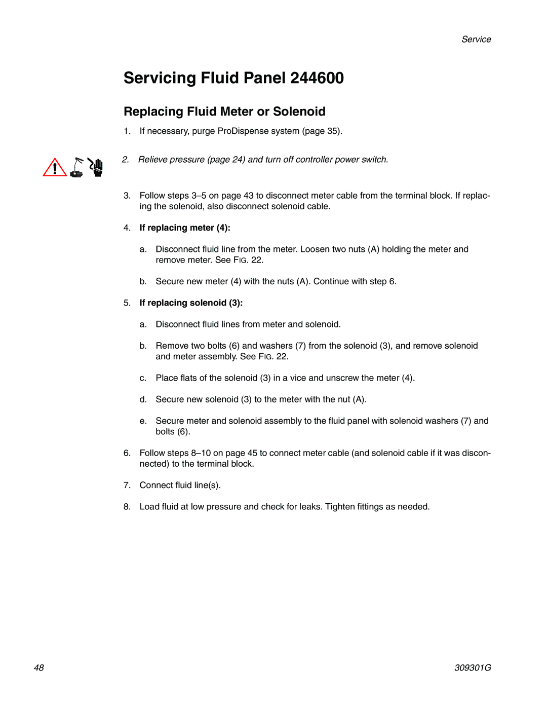 Graco 244561 important safety instructions If replacing meter, If replacing solenoid 