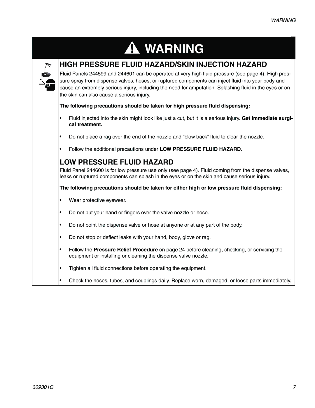 Graco 244561 important safety instructions High Pressure Fluid HAZARD/SKIN Injection Hazard 